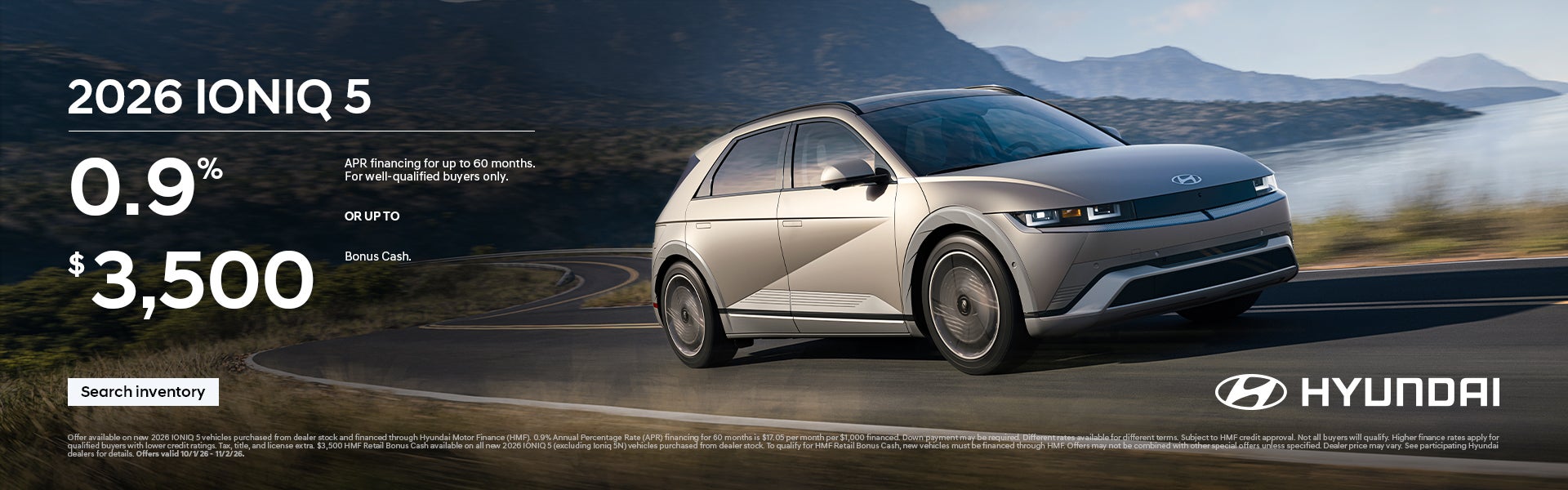 0.9% APR for 60 mos. or $3,500 Bonus Cash